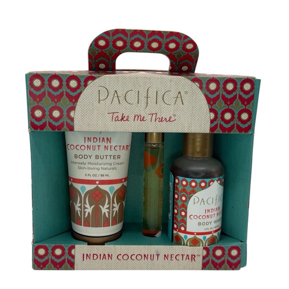 Pacifica Indian Coconut Nectar Gift Set Body Butter Wash Perfume Roll-On NEW